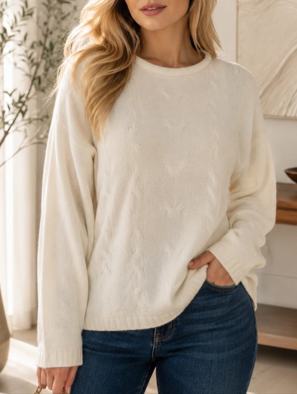 Carolyn Taylor Relaxed Fit Ivory color sweater